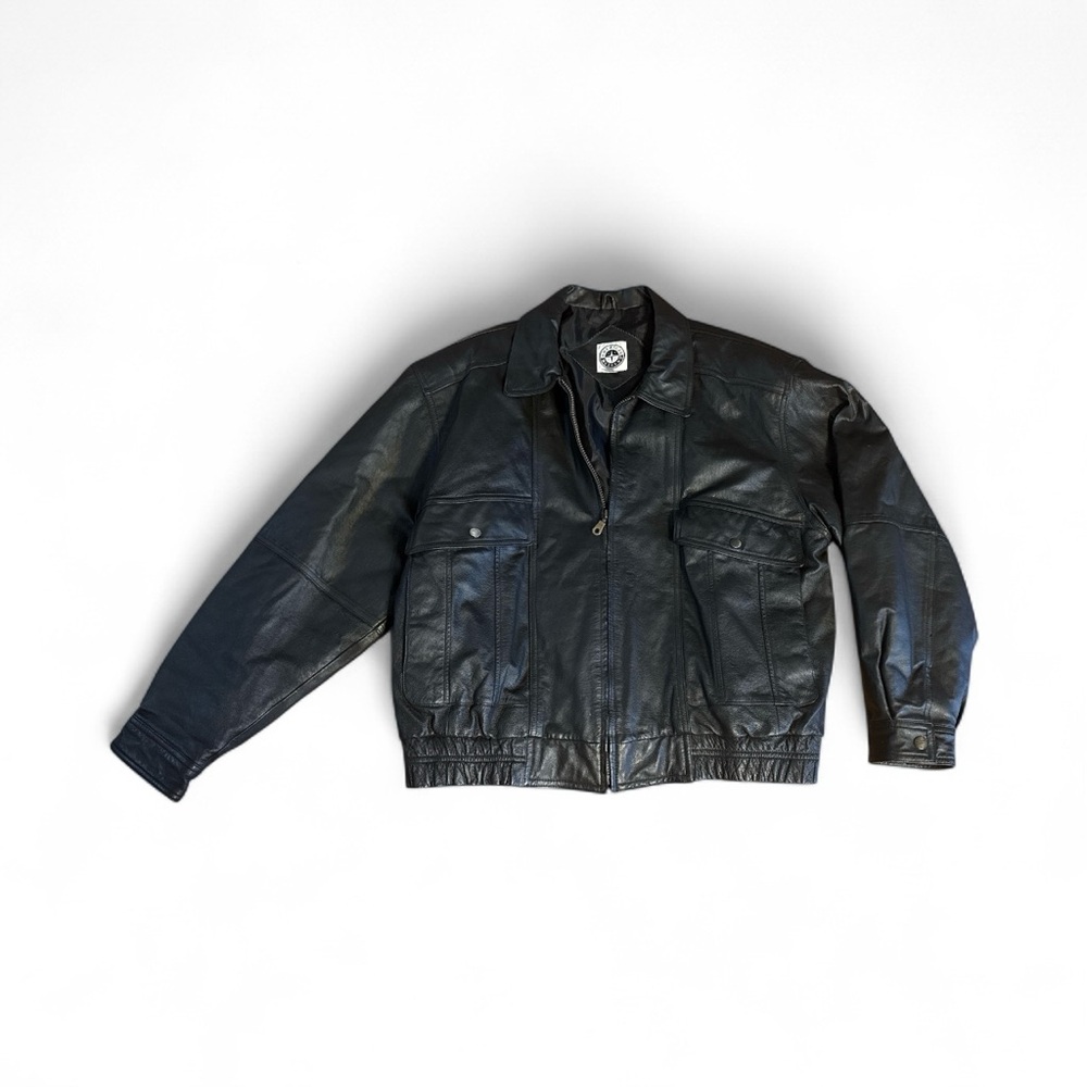 Vintage Men’s Unisex American Weekend Black Leather Bomber Jacket size Large
